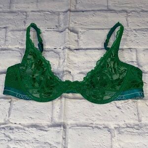 Lounge Luxe Balcony Lace Underwire Bra Green Size 34C